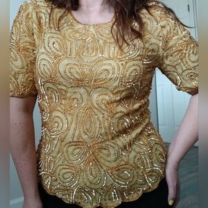 Gold Sequin Fitted Blouse